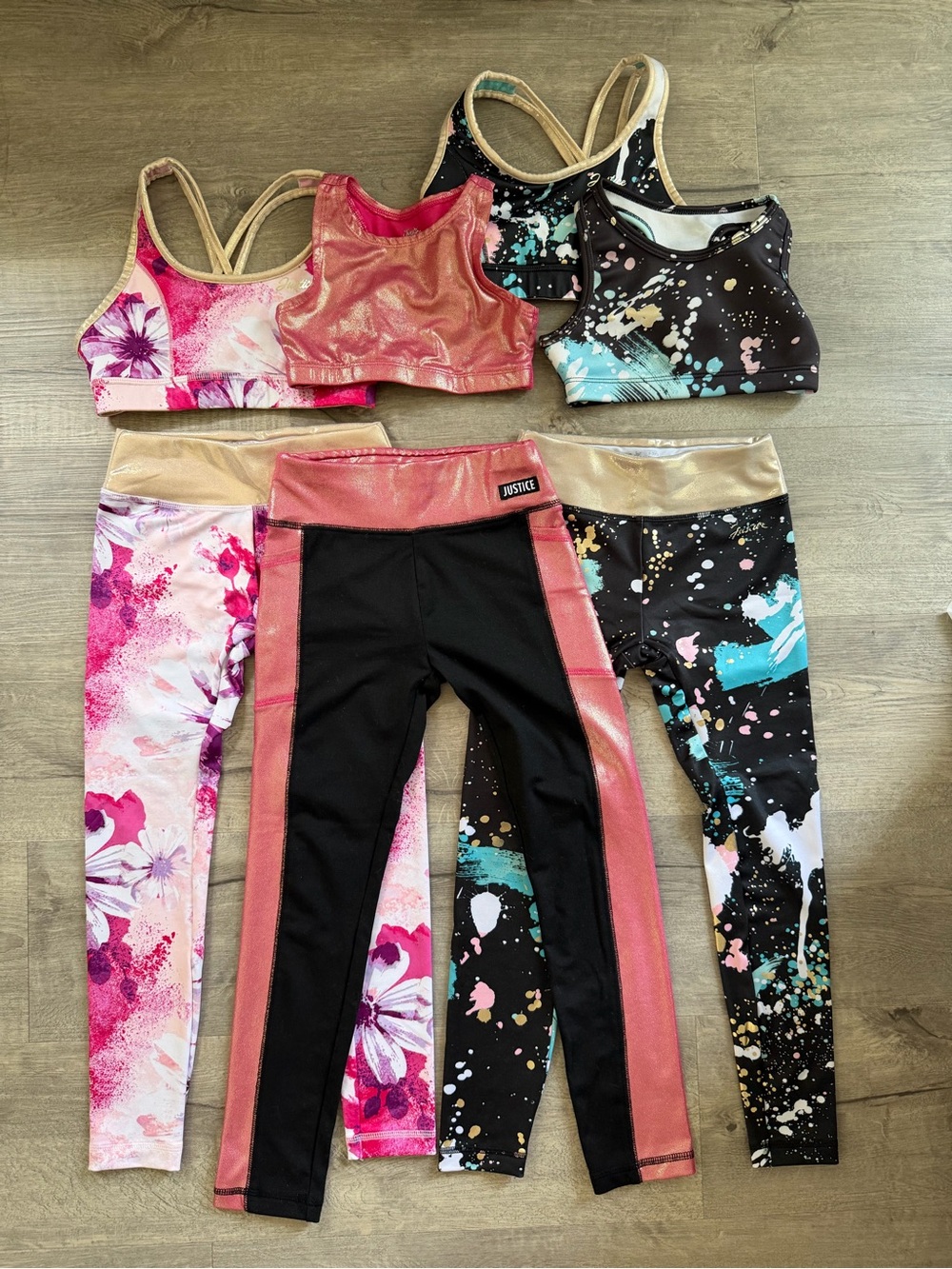 Justice Girls Pink, Black & Gold Active Leggings Set - 3pcs